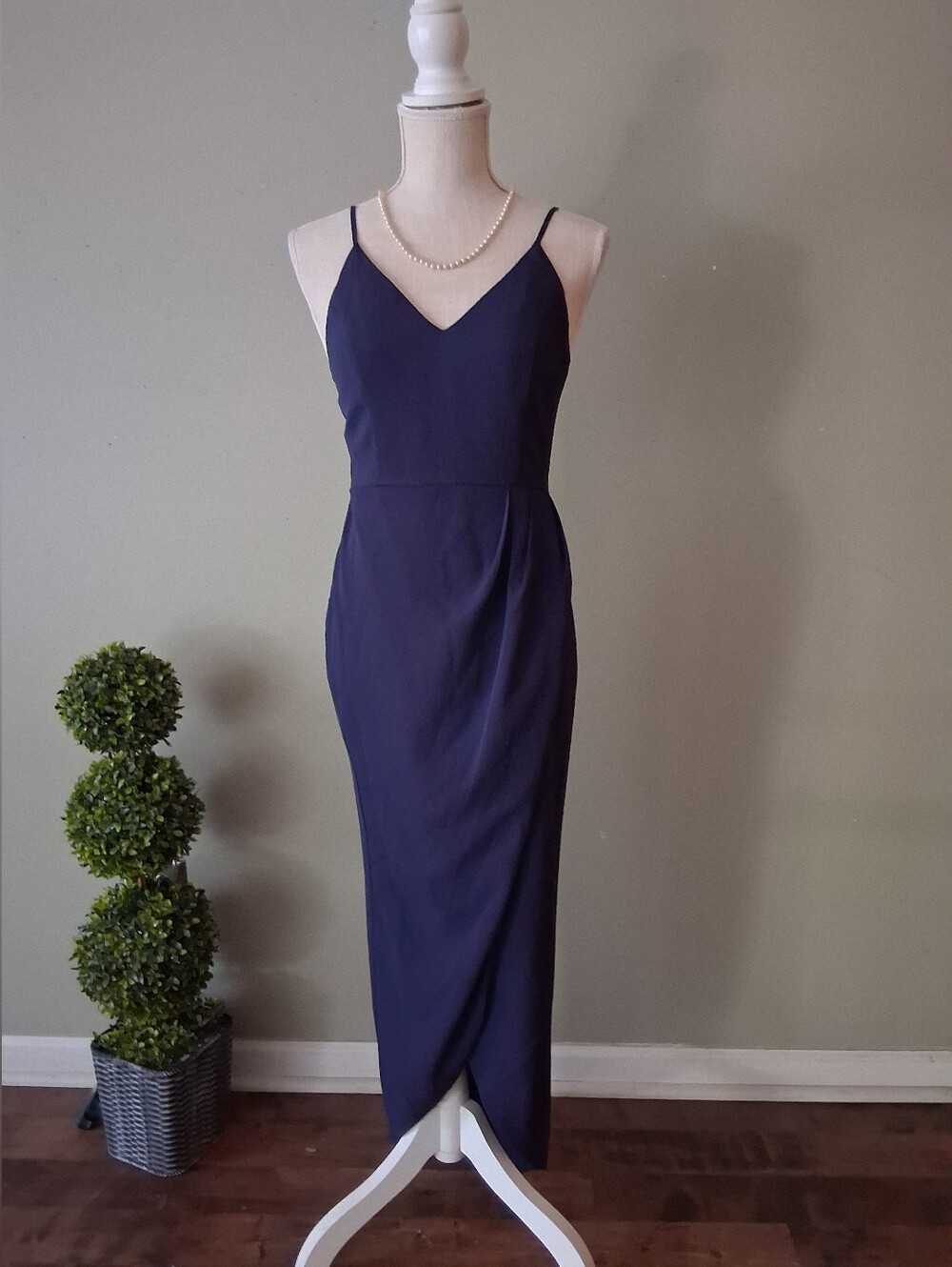 "Lucky Day" Dress - Faux Wrap - Split on Side - Navy Blue